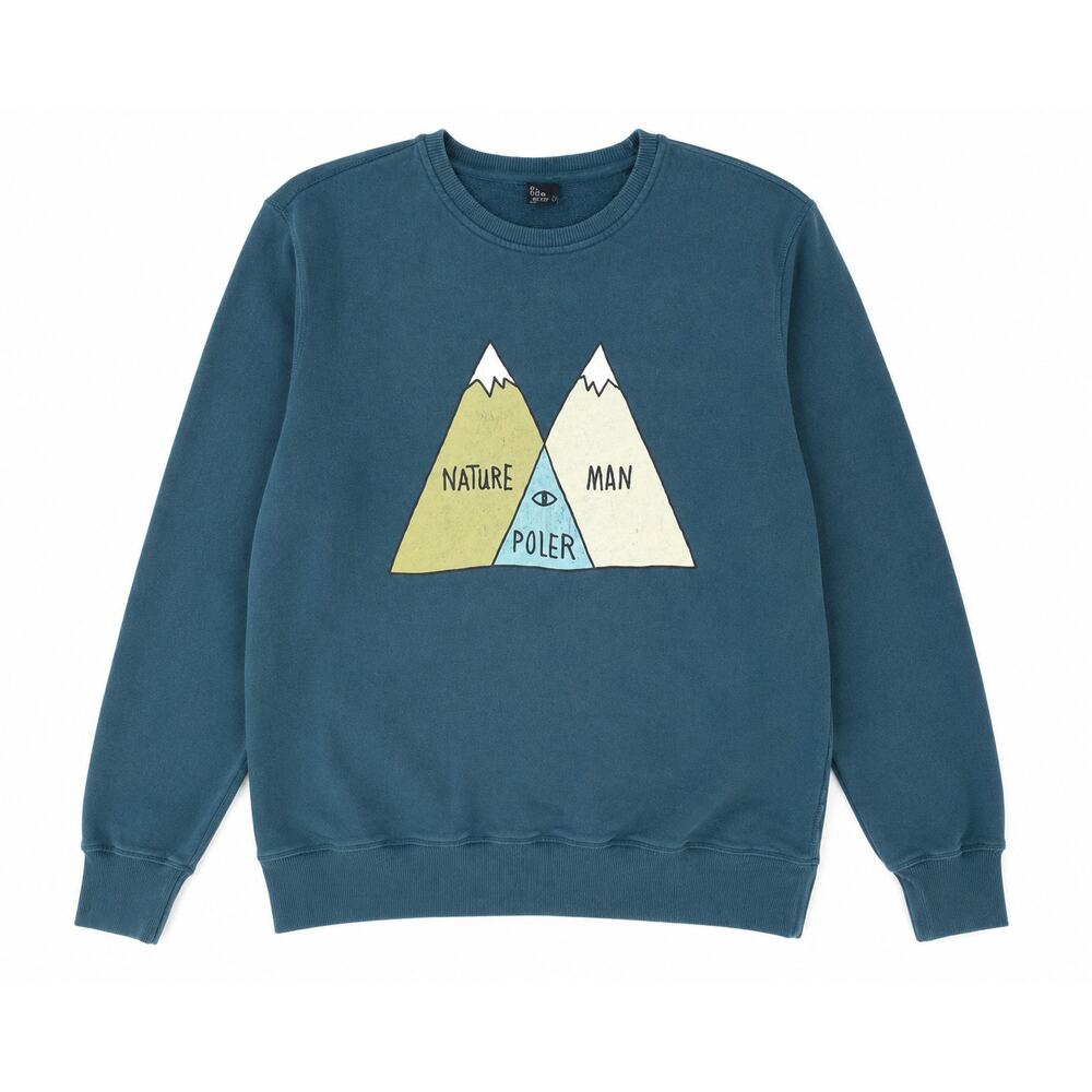 Poler Mountain Graphic Crewneck Sweatshirt Teal Blue Men’s Medium Outdoors